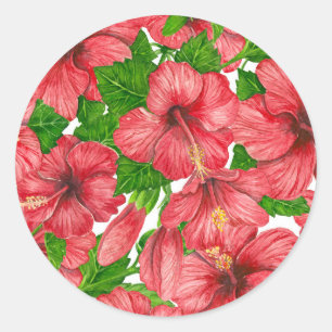 Adesivo Redondo Padrão hibiscus vermelho II