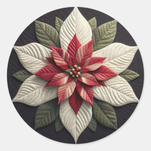 Adesivo Redondo Padrão Incluso Poinsettia Vermelha Preto Verde