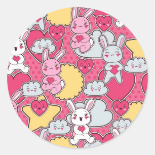 Adesivo Redondo Padrão Infantil Kawaii com Doodles Cute