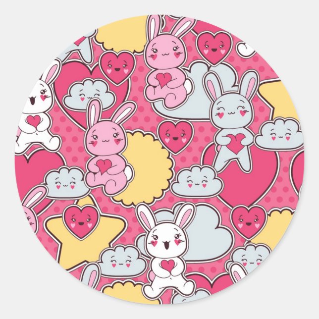 Adesivo Redondo Padrão Infantil Kawaii com Doodles Cute (Frente)