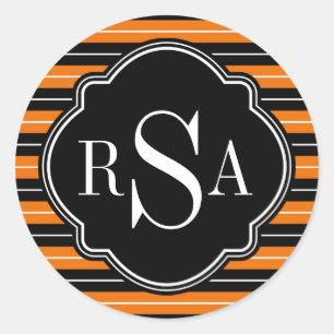 Adesivo Redondo Padrão Laranja Branco Branco Monograma Rasgado