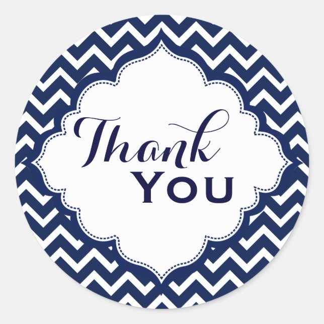 Adesivo Redondo Padrão marinho Azul e Branco Chevron Zigzag (Frente)