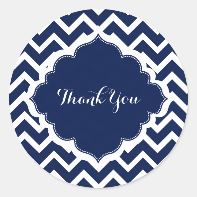 Adesivo Redondo Padrão marinho Azul e Branco Chevron Zigzag (Frente)