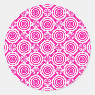 Adesivo Redondo Padrão Moderno de Círculos Elegantes Rosa e Branco