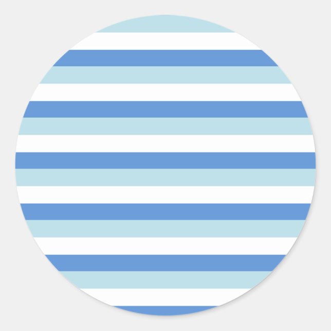 Adesivo Redondo Padrão Moderno de Tendy White Blue Stripe (Frente)