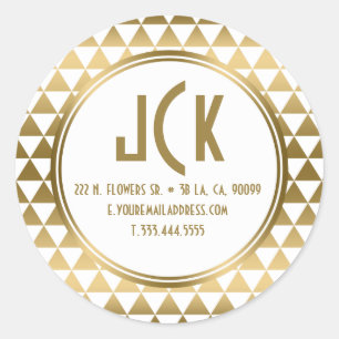 Adesivo Redondo Padrão moderno de triângulos brancos e Dourados ge