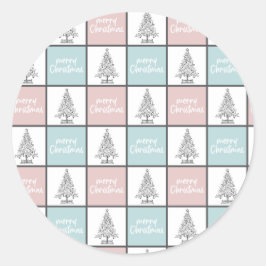 Adesivo Redondo Padrão Moderno do Pastel Azul e Rosa de Natal