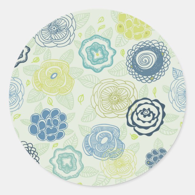 Adesivo Redondo padrão na moda floral com flores fofinhas (Frente)