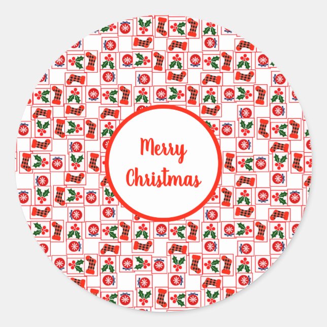 Adesivo Redondo Padrão natalício festivo (Frente)