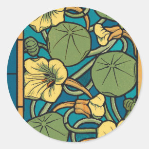 Adesivo Redondo Padrão Nouveau da Flor Nasturtium Amarelo Azul