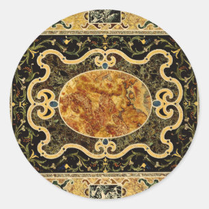 Adesivo Redondo Padrão Ornamental Antiquado De Gemstone Italiano