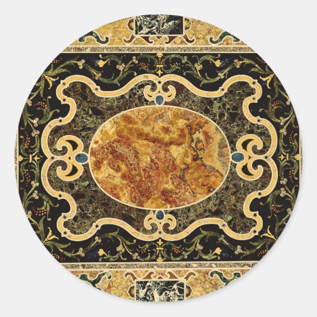 Adesivo Redondo Padrão Ornamental Antiquado De Gemstone Italiano (Frente)
