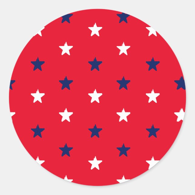 Adesivo Redondo Padrão Patriótico de estrelas brancas azuis 4 de j (Frente)