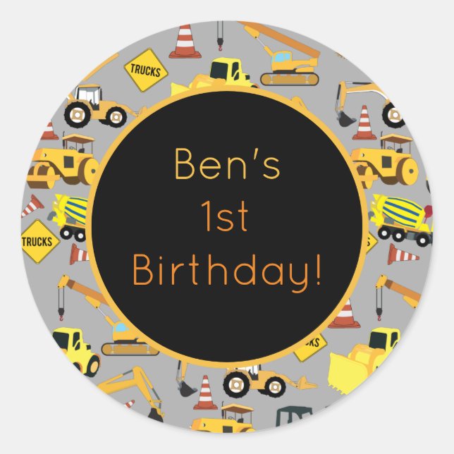 Adesivo Redondo Padrão Personalizado De Caminhões De Construção (Frente)