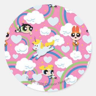 Adesivo Redondo Padrão Powerpuff Girls & Donny Rainbow