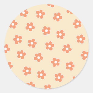 Adesivo Redondo Padrão Preppy Peach White Hippie Flower