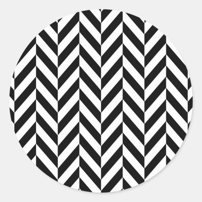 Adesivo Redondo Padrão Preto de Arenque Branco (Frente)