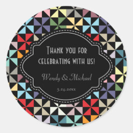 Adesivo Redondo Padrão Preto de Rodinho Negro de Casamento Elegant