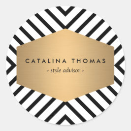 Adesivo Redondo Padrão preto e branco retrô com emblema Dourado