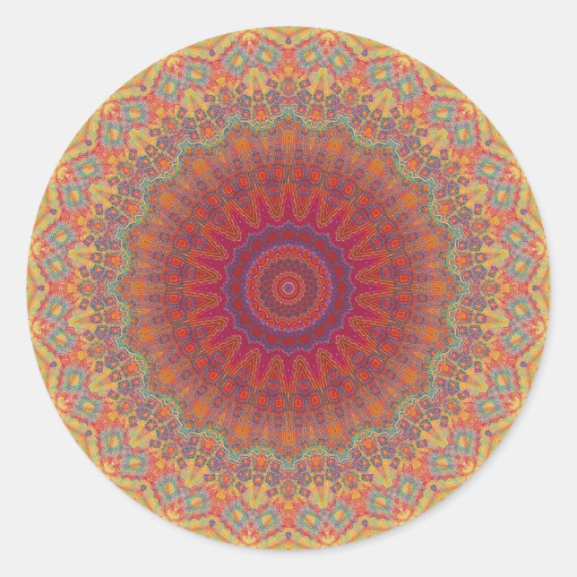 Adesivo Redondo Padrão Radial Psicodélico: (Frente)