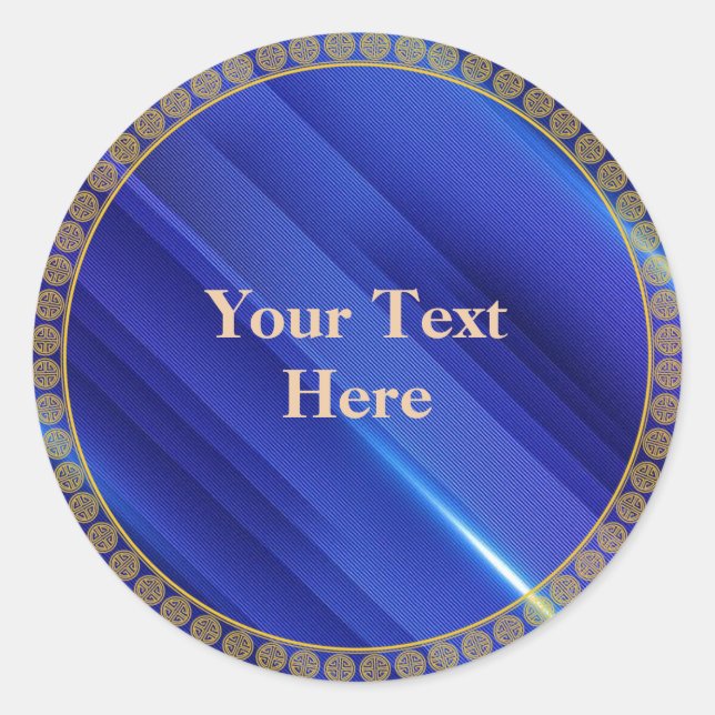 Adesivo Redondo Padrão Real Azul com estrutura circular dourada (Frente)