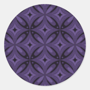 Adesivo Redondo Padrão Retro de Cor Roxo Escuro