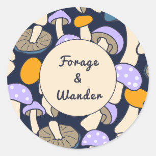 Adesivo Redondo Padrão Retro Forage & Wander Floresta da Meia-Noit