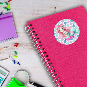 Adesivo Redondo Padrão rosa de sereia personalizado