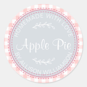 Adesivo Redondo Padrão Rustic Homemade Apple Pie Blue Pink Check