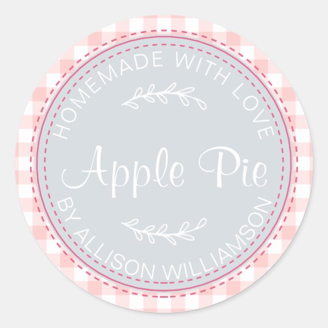 Adesivo Redondo Padrão Rustic Homemade Apple Pie Blue Pink Check (Frente)