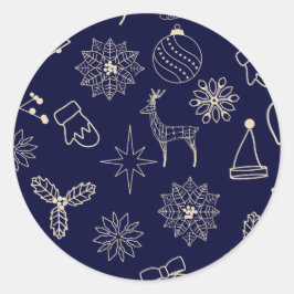 Adesivo Redondo Padrão Simples de Natal Azul Moderno Fofo