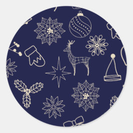 Adesivo Redondo Padrão Simples de Natal Azul Moderno Fofo