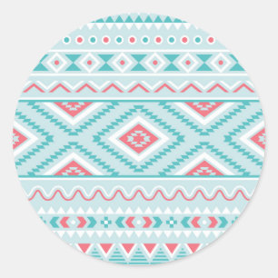 Adesivo Redondo Padrão Tribal Aztec Teal e Rosa