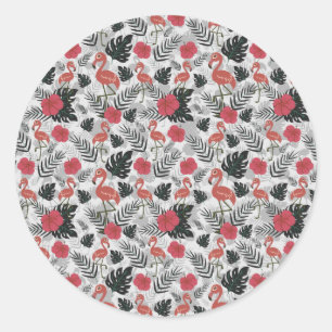 Adesivo Redondo Padrão uniforme Flamingo com fundo floral
