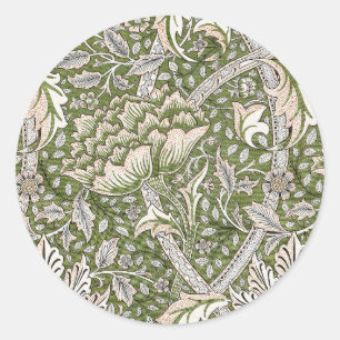 Adesivo Redondo : Padrão Verde Windrush de William Morris: Vintage