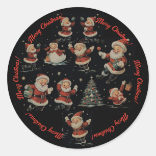 Adesivo Redondo Padrão vintage do Papai Noel de Natal preto Snowma