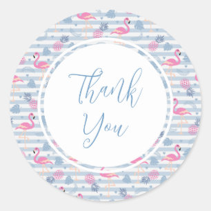 Adesivo Redondo Padrão Whimsical Flamingo & Pineapple