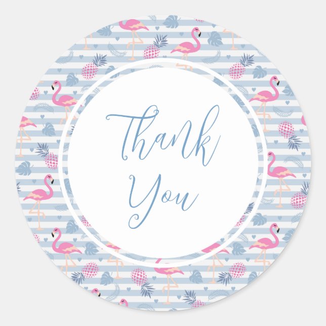 Adesivo Redondo Padrão Whimsical Flamingo & Pineapple (Frente)