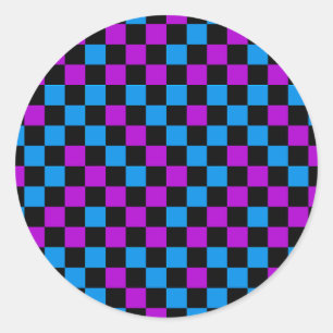 Adesivo Redondo Padrão Xadrez Azul Roxo e Preto