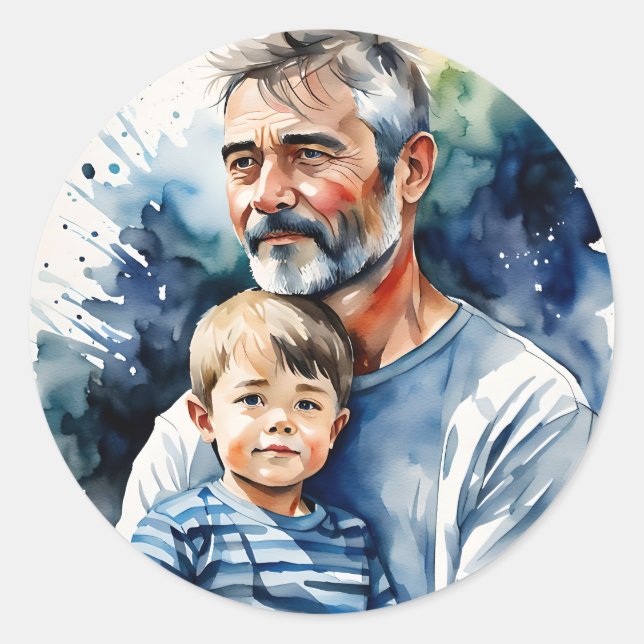Adesivo Redondo Padre e filho aquarela personalizados (Frente)