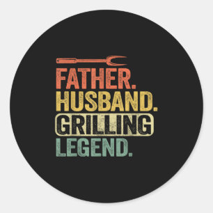 Adesivo Redondo Padre Husband Griling Legend Barbecue Engraçado Po