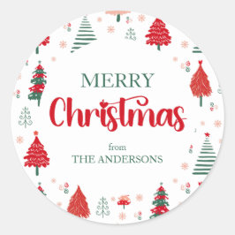 Adesivo Redondo Padrões de Árvore Festiva Escandinava Natal