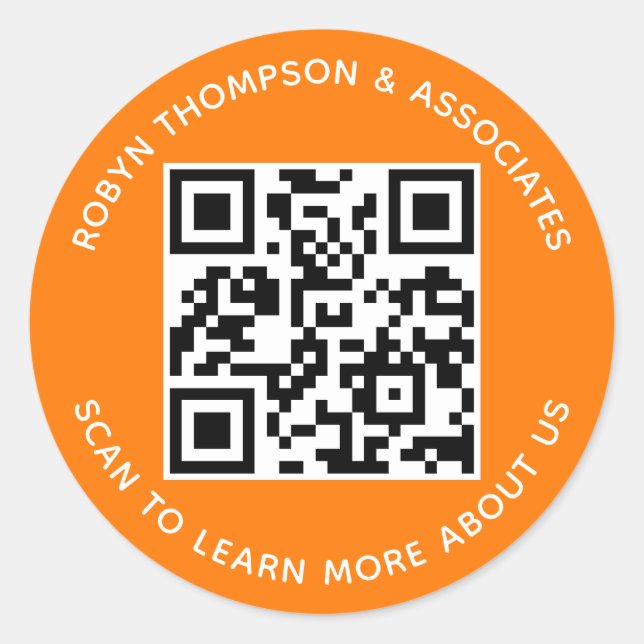 Adesivo Redondo Padrões de código QR laranja Palhetas de negócios  (Frente)