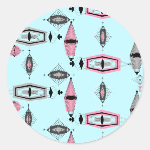 Adesivo Redondo Padrões de cor rosa atômica e Cinza