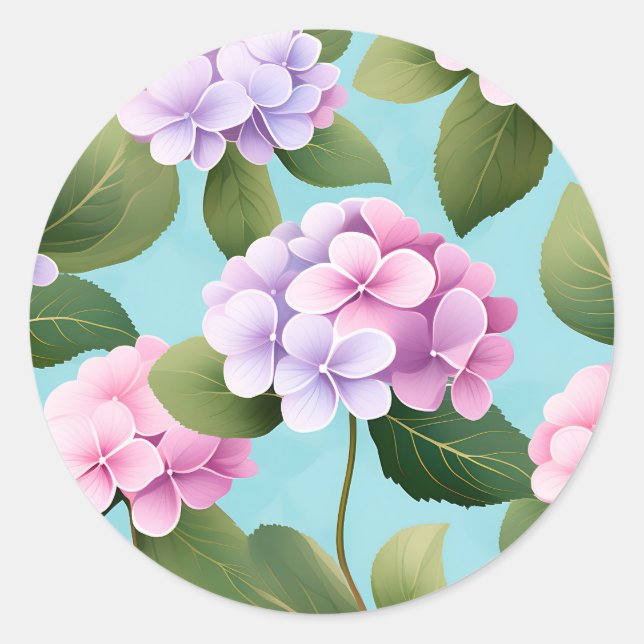 Adesivo Redondo Padrões de Flores de Hidrangea Retro (Frente)