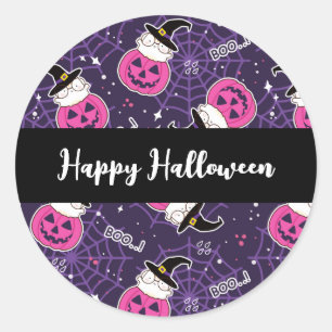 Adesivo Redondo Padrões de Halloween para gatos e abóboras lindos