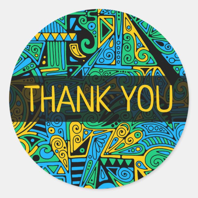 Adesivo Redondo Padrões De Mão E Digitalmente Pintados Artigo 21º (Frente)