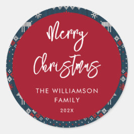 Adesivo Redondo Padrões de Natal para a família nórdica festiva