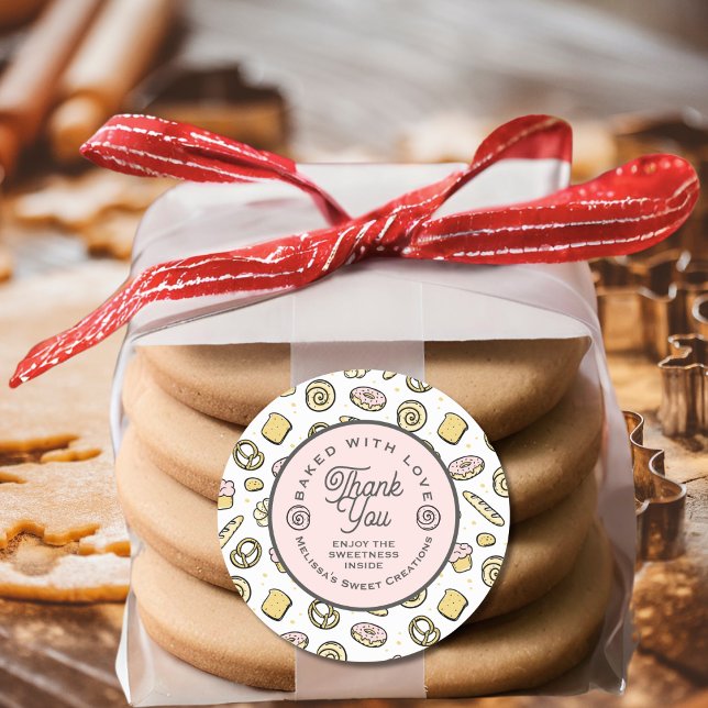 Adesivo Redondo Padrões De Rosquinhas De Bolos Doces E Bonitos Com (Criador carregado)