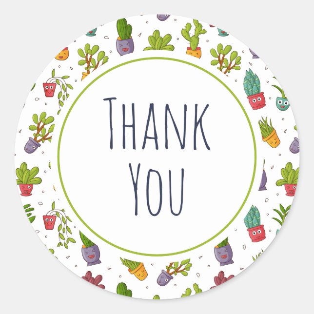 Adesivo Redondo Padrões De Sucultura Da Natureza De Cactus Bonitos (Frente)
